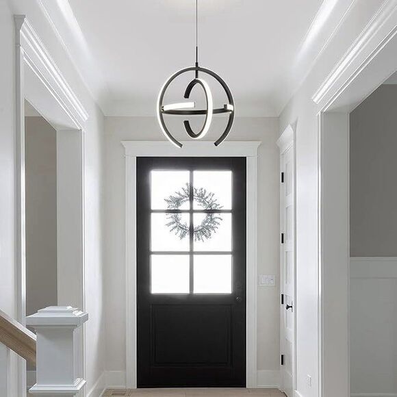 Q &S Modern Chandelier Black Round Globe LED Pendant Light Entry Dining New - Picture 7 of 7